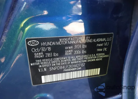 2019 Hyundai Elantra Sel из США, поврежденный, VIN 5NPD84LF2KH427137